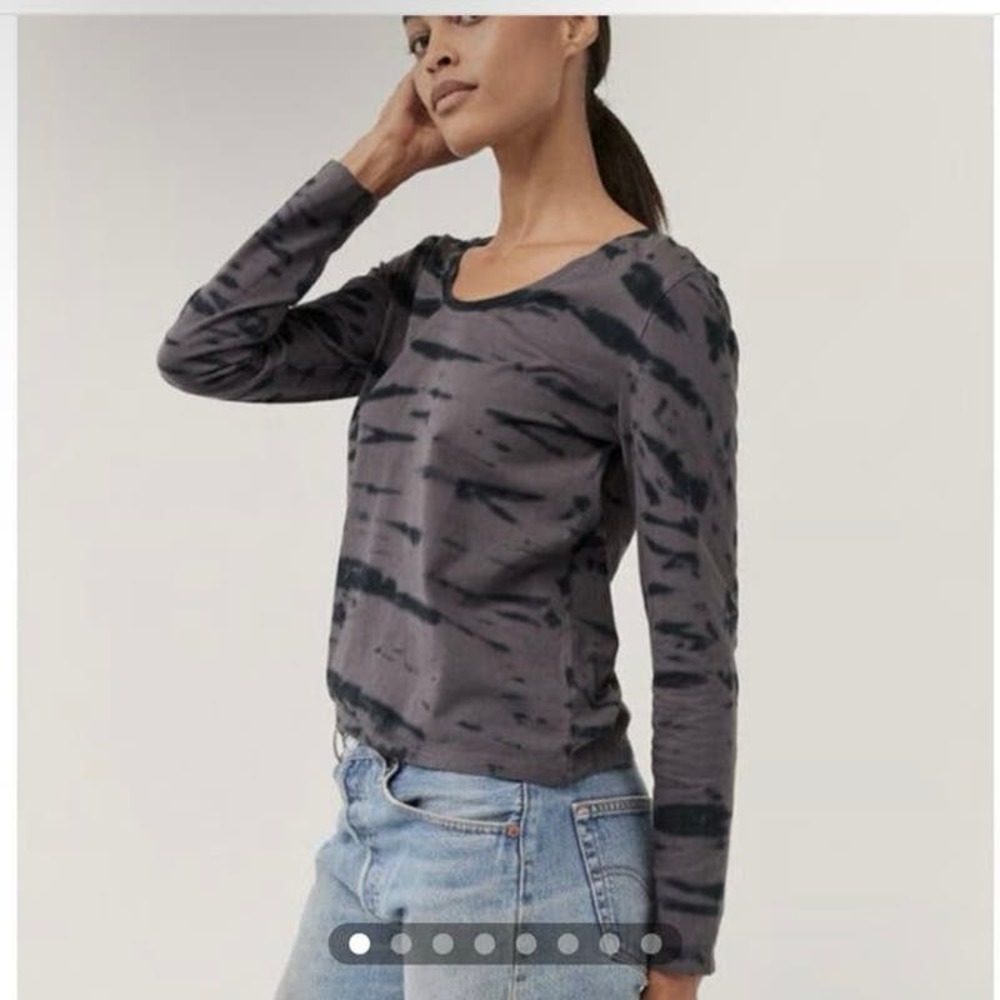 PACT Women's Granite Stripe Vintage Long Sleeve Tee, Gray/Navy, Size XL